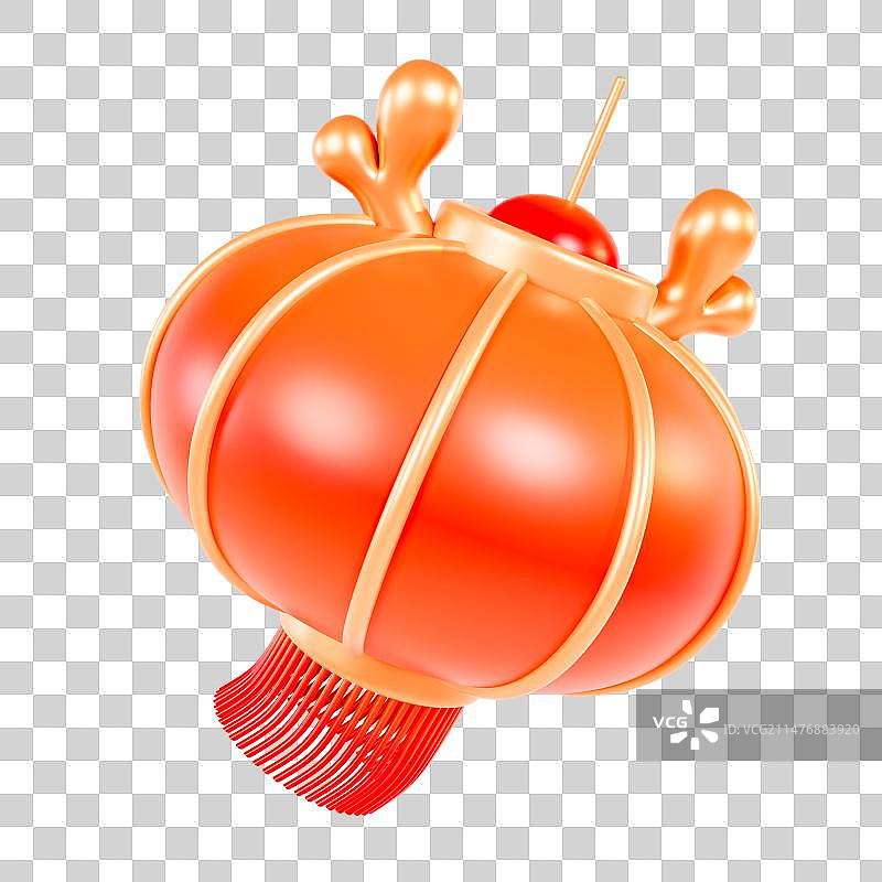 3D渲染的带龙角的春节卡通红灯笼元素图片素材