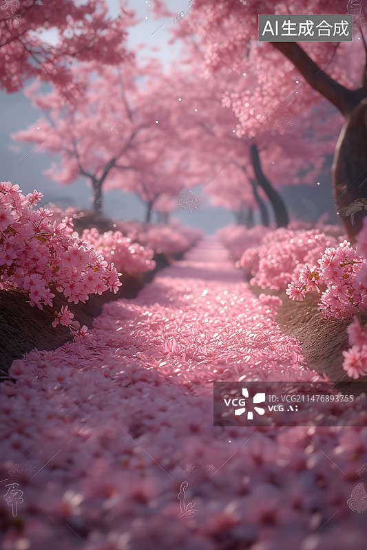【AI数字艺术】春天盛开的粉色杏花图片素材
