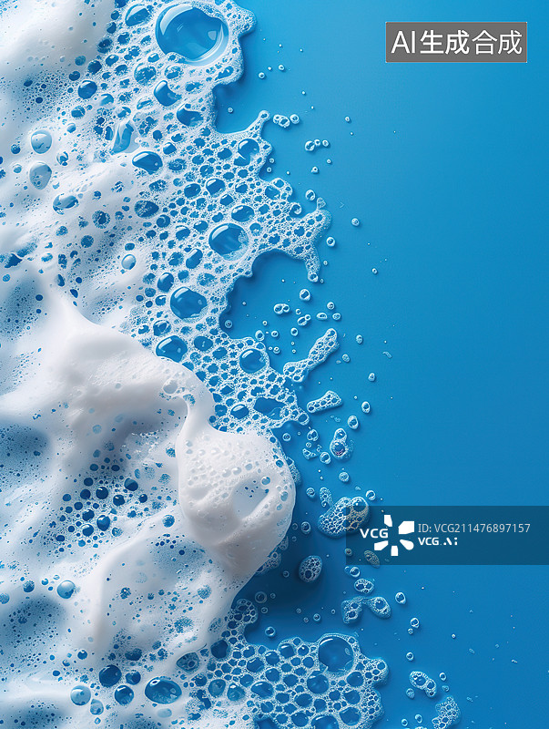 【AI数字艺术】蓝色背景下水滴的特写镜头图片素材