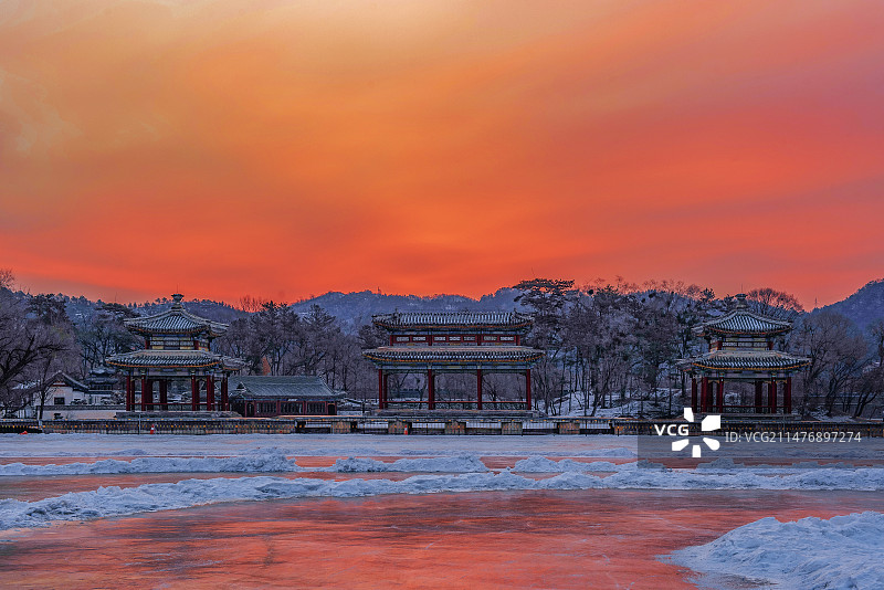 避暑山庄水心榭晨曦图片素材