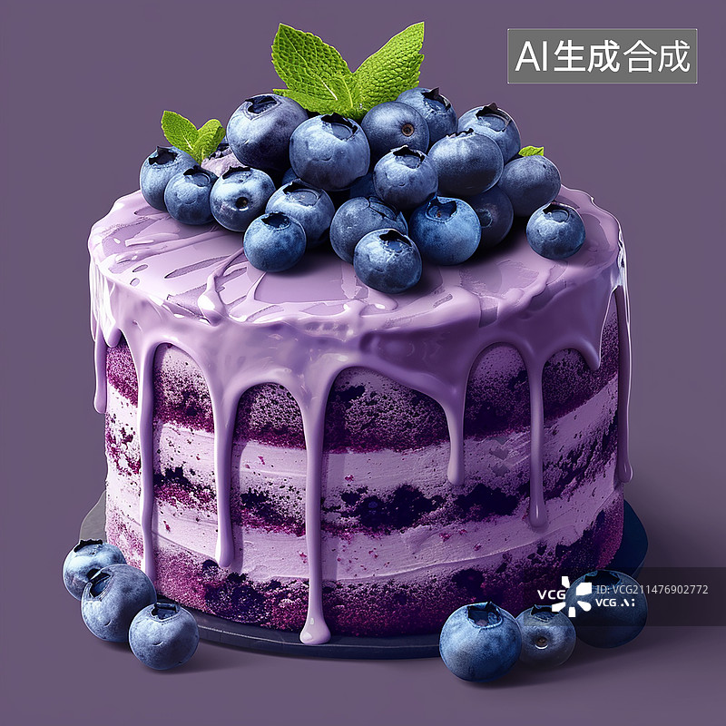 【AI数字艺术】蓝莓蛋糕纯色背景图片素材