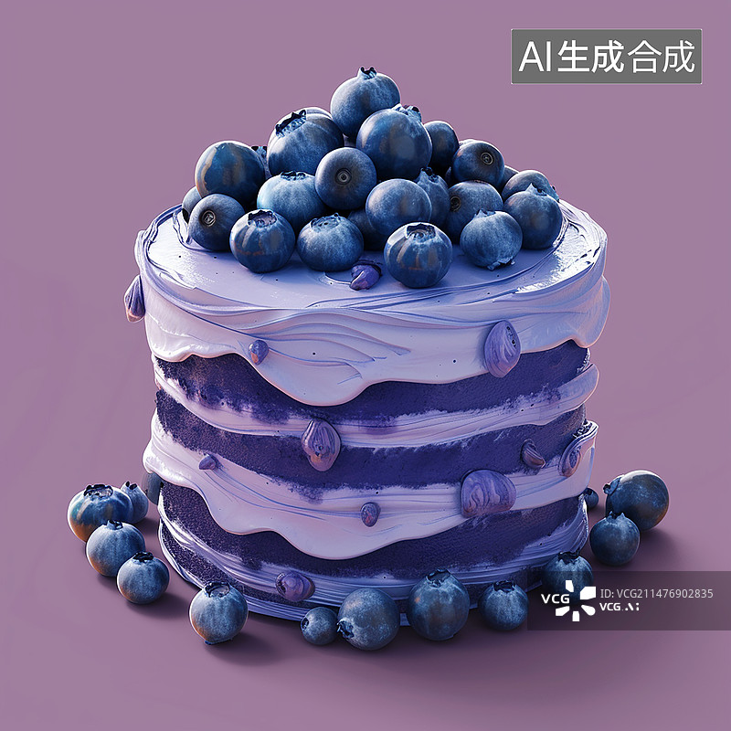 【AI数字艺术】蓝莓蛋糕纯色背景图片素材
