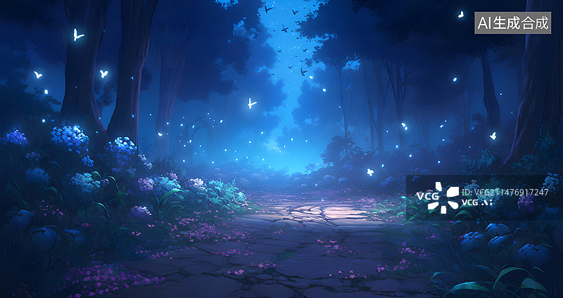 【AI数字艺术】森林夜晚插画图片素材