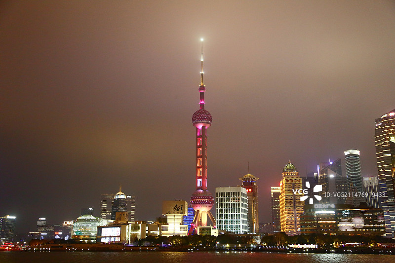 夜幕下的上海东方明珠广播电视塔与陆家嘴商务区现代建筑群图片素材