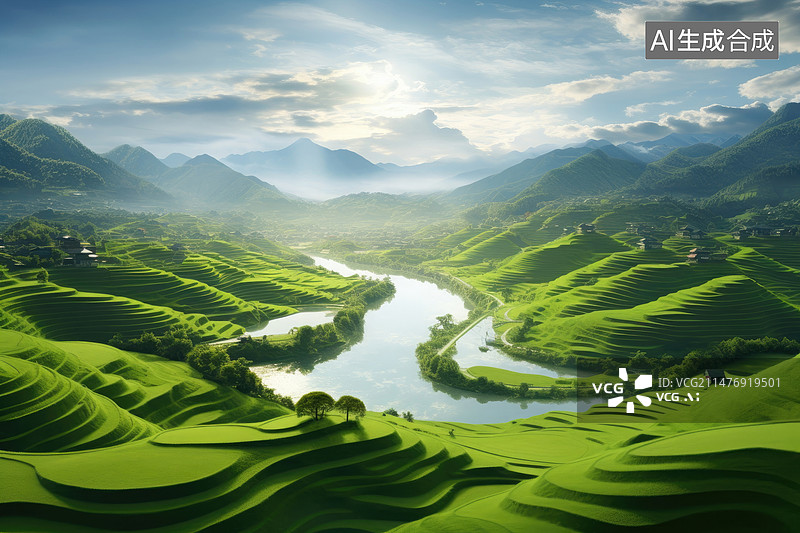 【AI数字艺术】梯田风光图片素材