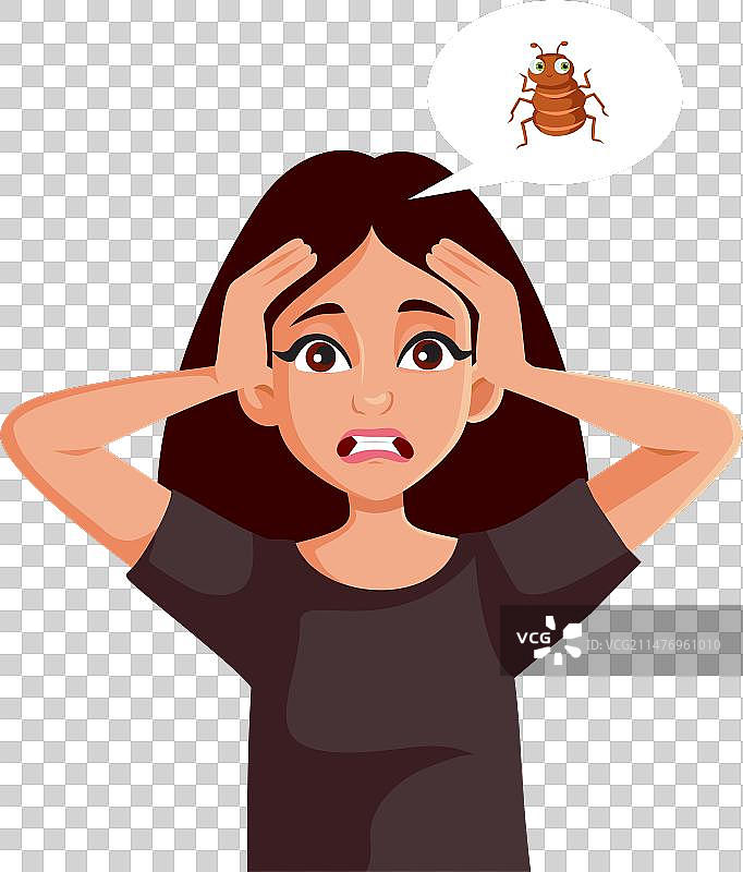 成年女子处理卡通虱子问题图片素材