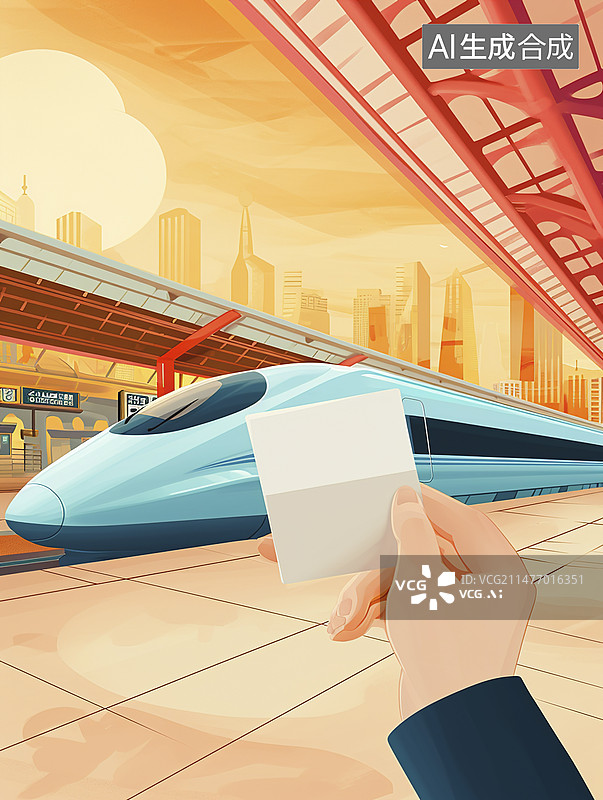 【AI数字艺术】春运拿着火车票等待回家过年图片素材