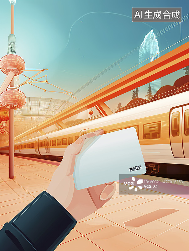 【AI数字艺术】春运拿着火车票等待回家过年图片素材