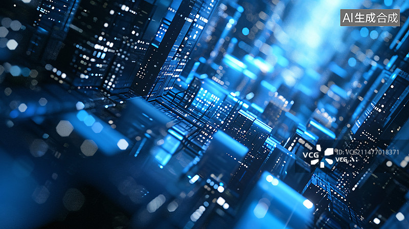 【AI数字艺术】3D渲染抽象几何背景，未来科技背景和灯光效果图片素材