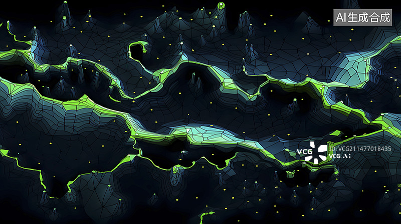 【AI数字艺术】绿色霓虹地形图曲线图形抽象设计海报背景图片素材