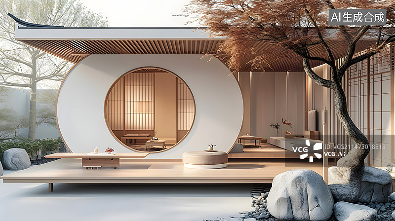 【AI数字艺术】中式古典风格的庭院图片素材