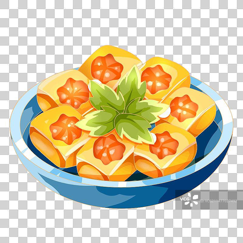 国潮风中式传统年夜饭酿豆腐插画图片素材