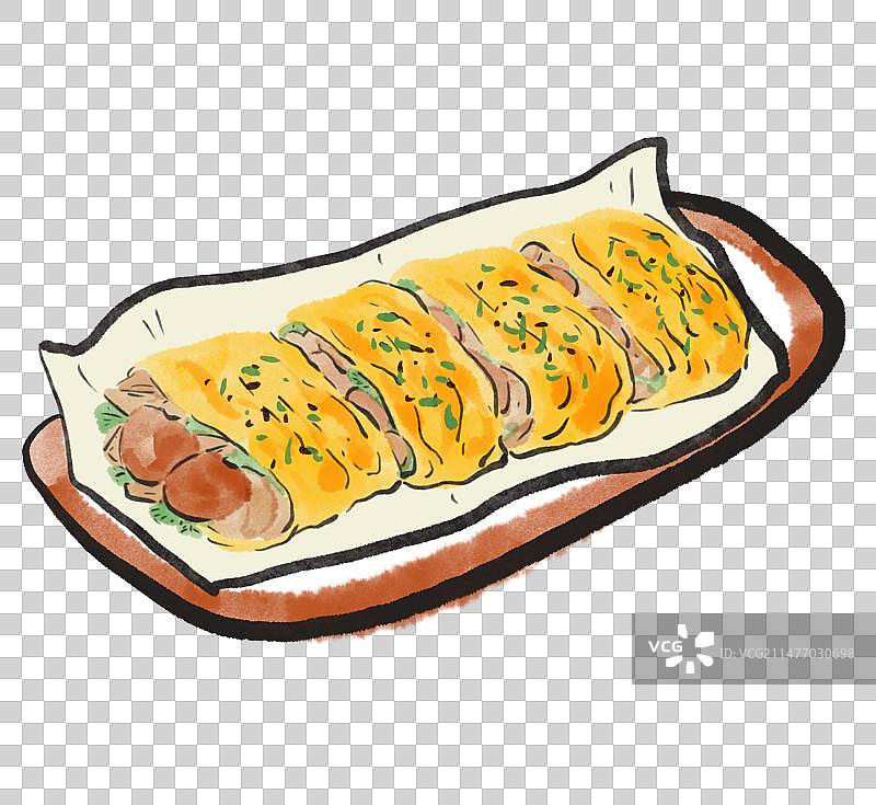 水墨风哈尔滨美食插画元素-烤冷面图片素材