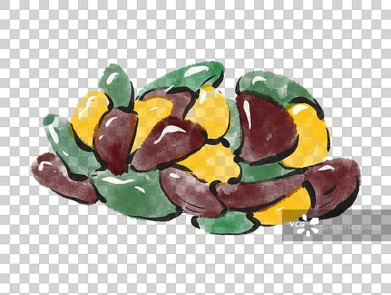 水墨风哈尔滨美食插画元素-地三鲜图片素材