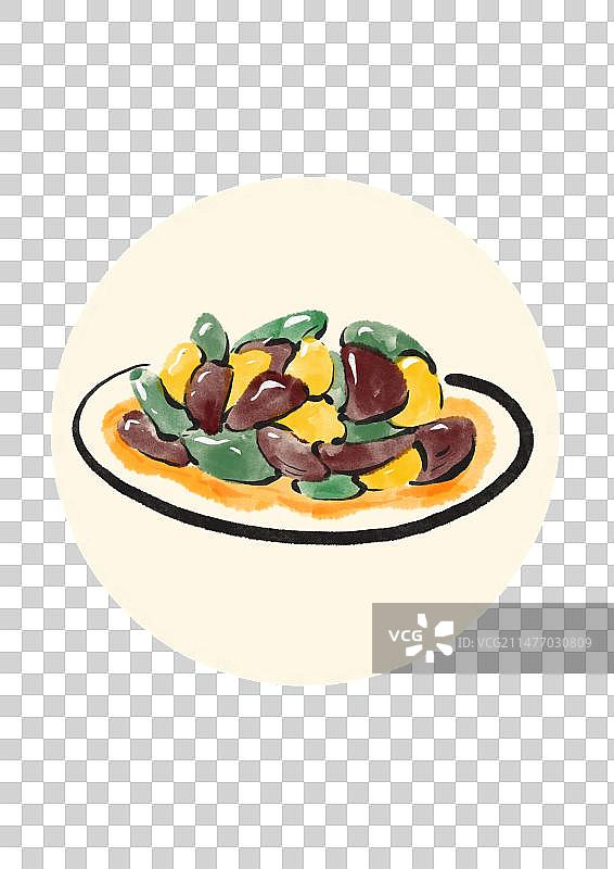 水墨风哈尔滨美食插画元素-地三鲜图片素材