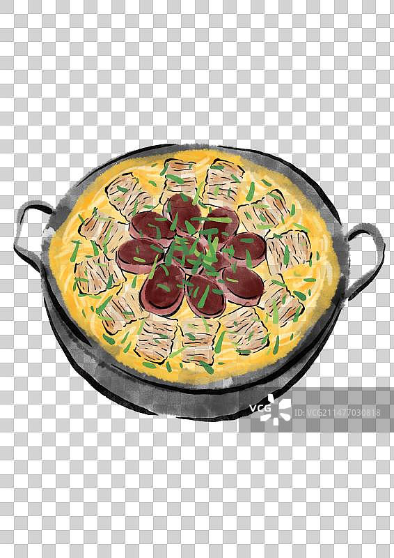 水墨风哈尔滨美食插画元素-酸菜白肉图片素材