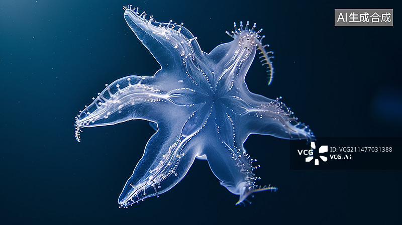 【AI数字艺术】蓝色深海中的海星，水下摄影图片素材