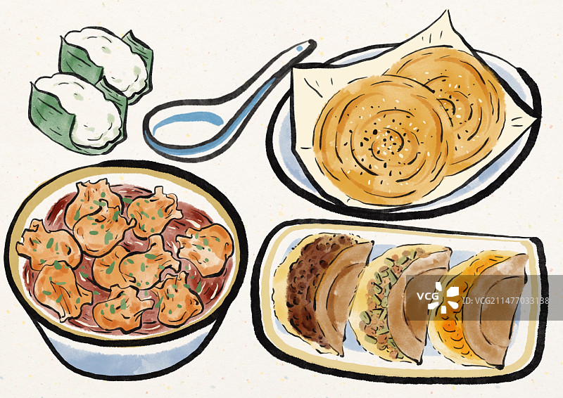 水墨风成都美食插画图片素材