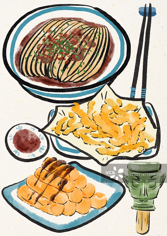 水墨风成都美食插画图片素材