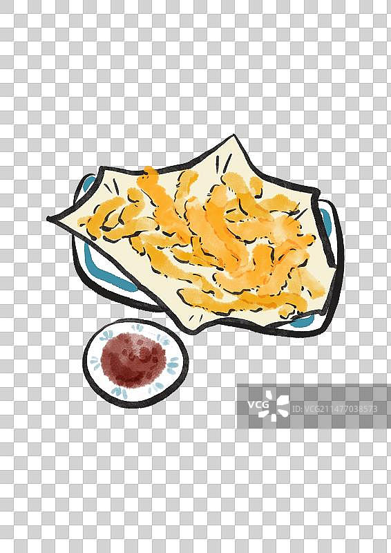 水墨风成都美食插画元素-小酥肉图片素材