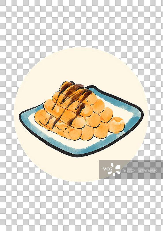水墨风成都美食插画元素-红糖糍粑图片素材