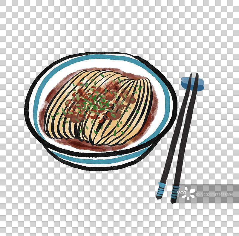 水墨风成都美食插画元素-担担面图片素材