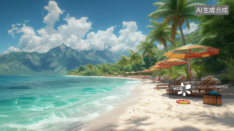 【AI数字艺术】美丽的海滩风光图片图片素材