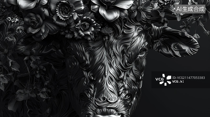 【AI数字艺术】黑色背景下的植物特写镜头图片素材