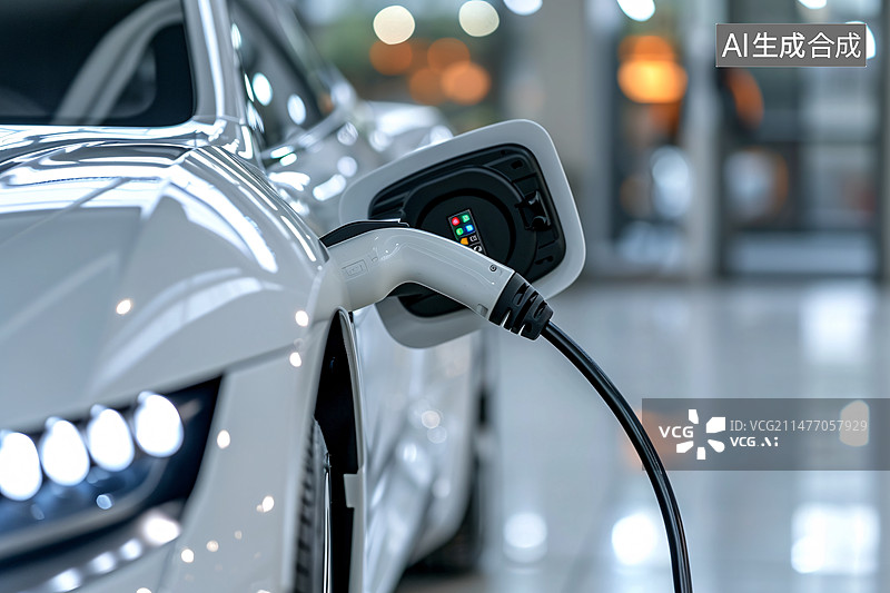 【AI数字艺术】电动汽车充电场景，新能源汽车电车未来科技概念插图图片素材
