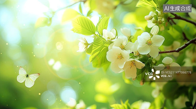 【AI数字艺术】春天鸟语花香二十四节气春分立春图片素材