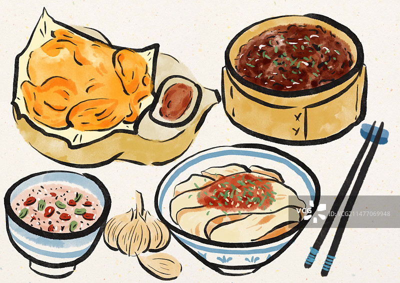 水墨风西安美食插画图片素材