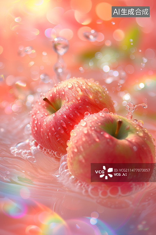 【AI数字艺术】水中苹果梦幻华丽色彩背景图片素材