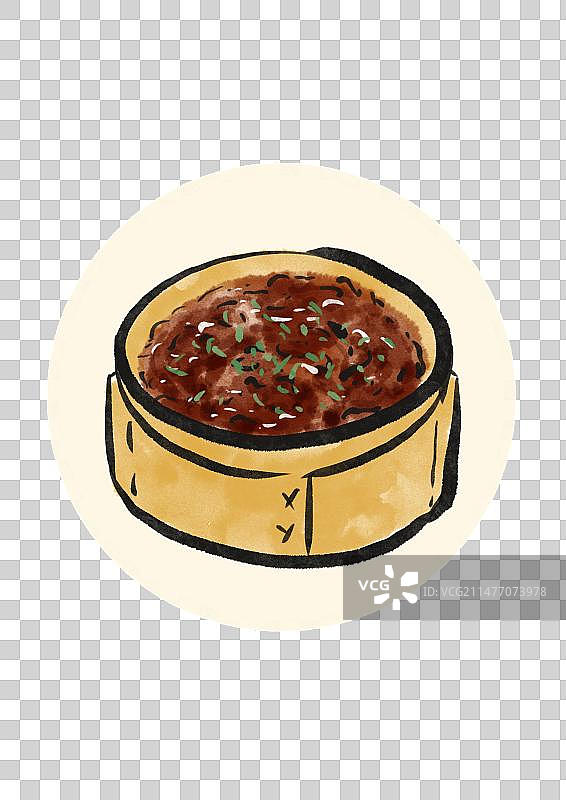 水墨风西安美食插画元素-粉蒸肉图片素材