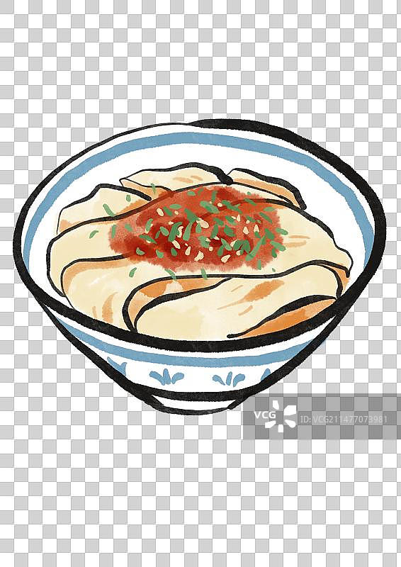水墨风西安美食插画元素-裤带面图片素材