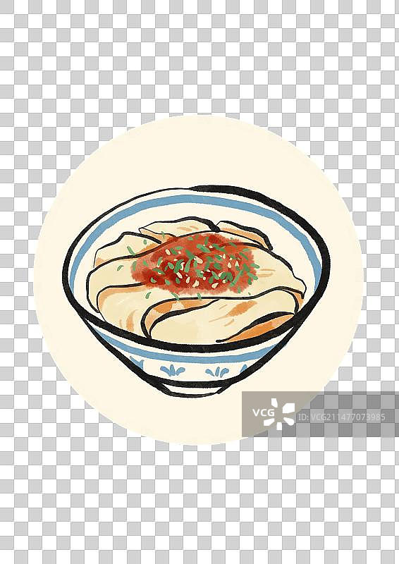 水墨风西安美食插画元素-裤带面图片素材
