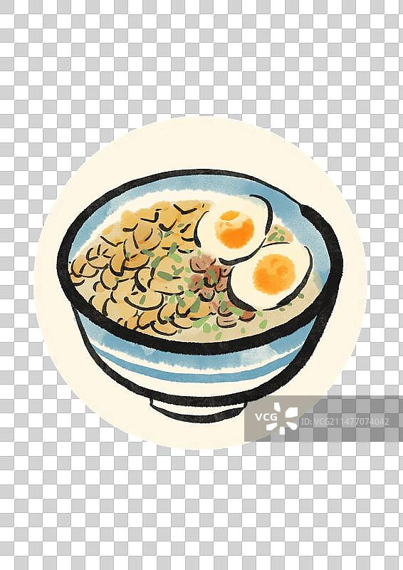 水墨风西安美食插画元素-麻花油茶面图片素材