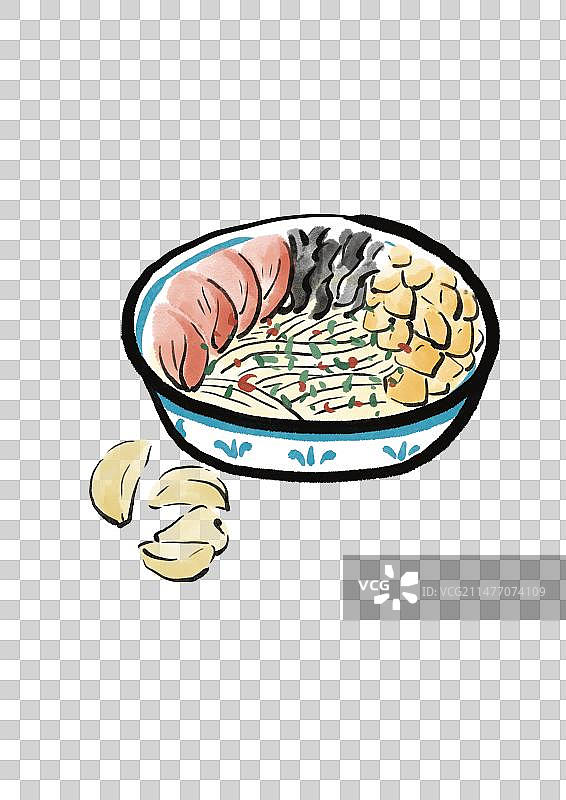 水墨风西安美食插画元素-羊肉泡馍图片素材