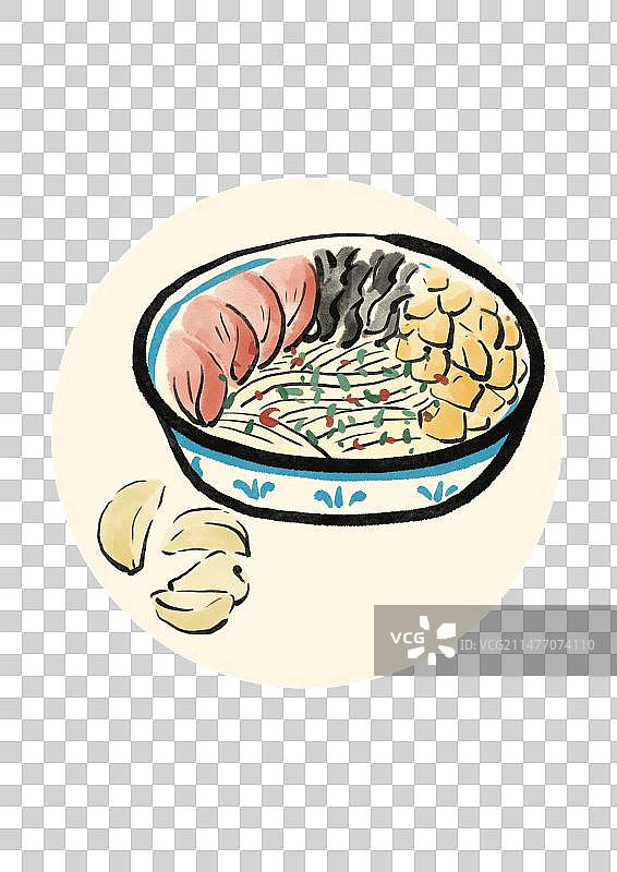 水墨风西安美食插画元素-羊肉泡馍图片素材