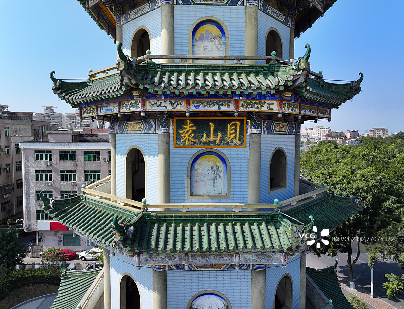 广东省东莞市常平镇袁山贝村展览馆袁山贝文阁航拍图片素材