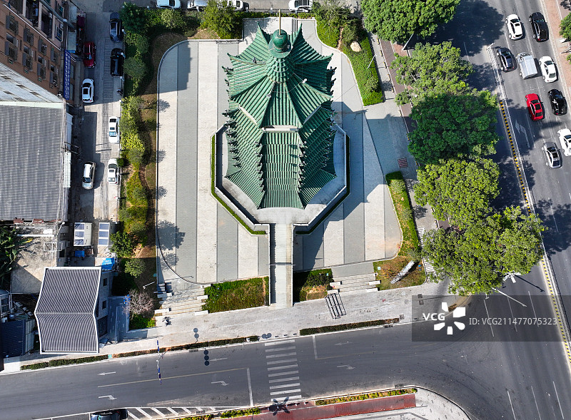 广东省东莞市常平镇袁山贝村展览馆袁山贝文阁航拍图片素材