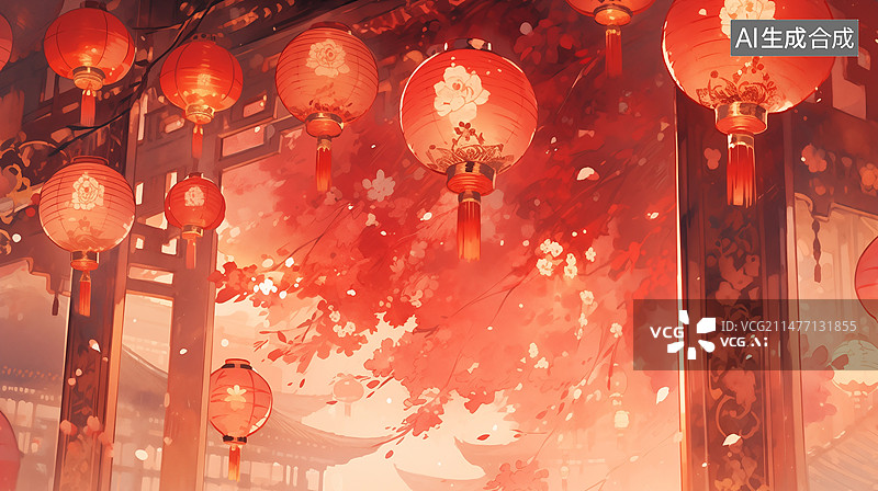 【AI数字艺术】春节期间的红灯笼图片素材