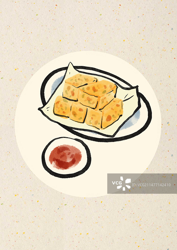 水墨风泉州美食插画-萝卜糕图片素材