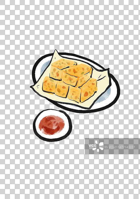 水墨风泉州美食插画元素-萝卜糕图片素材