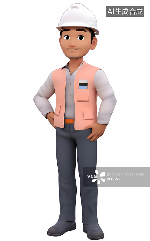 【AI数字艺术】白色帽子的建筑工人图片素材