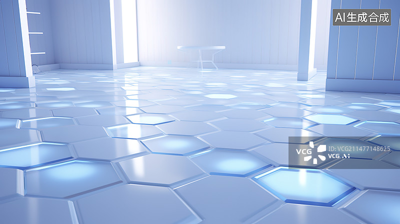 【AI数字艺术】科幻的室内地面淡蓝色背景图片素材