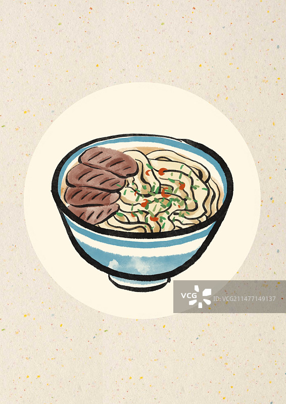 水墨风太原美食插画-牛肉刀削面图片素材