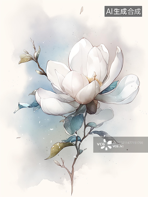 【AI数字艺术】唯美水彩插画玉兰图片素材