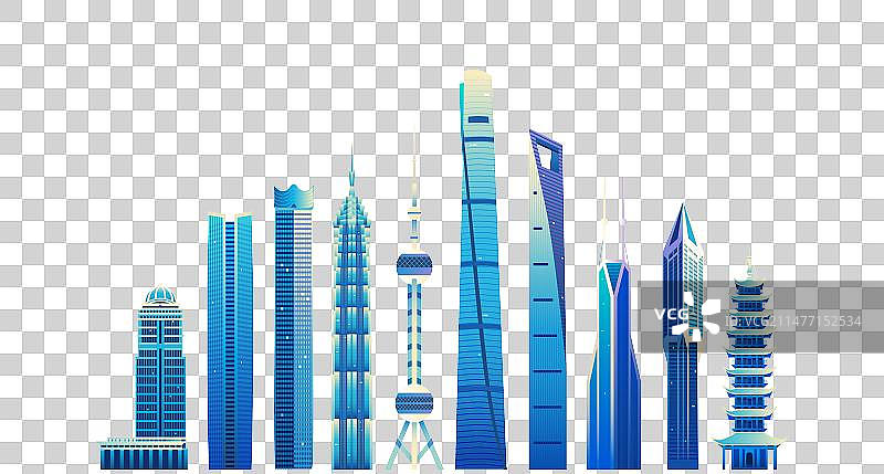 城市上海摩天大厦扁平矢量插画图片素材