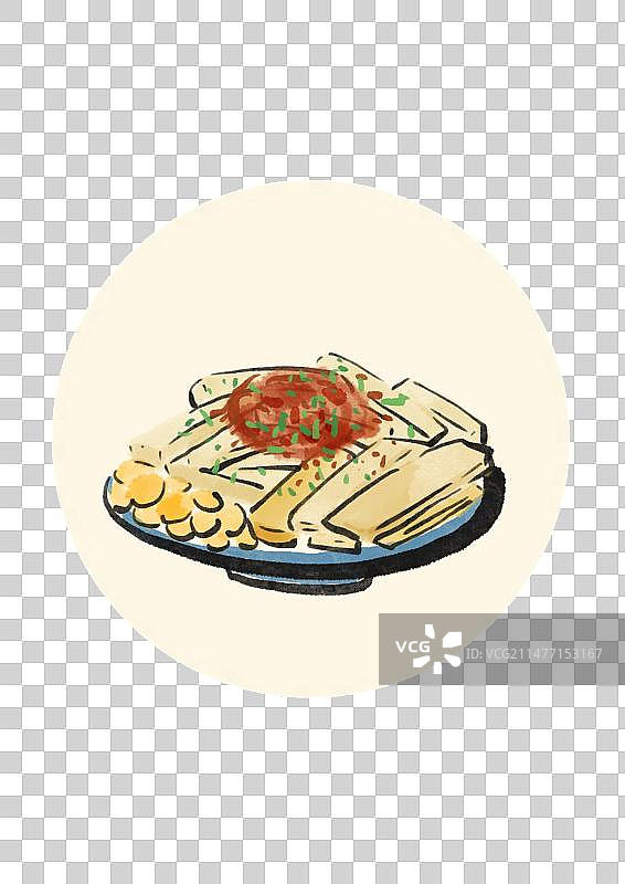 水墨风太原美食插画元素-凉粉图片素材