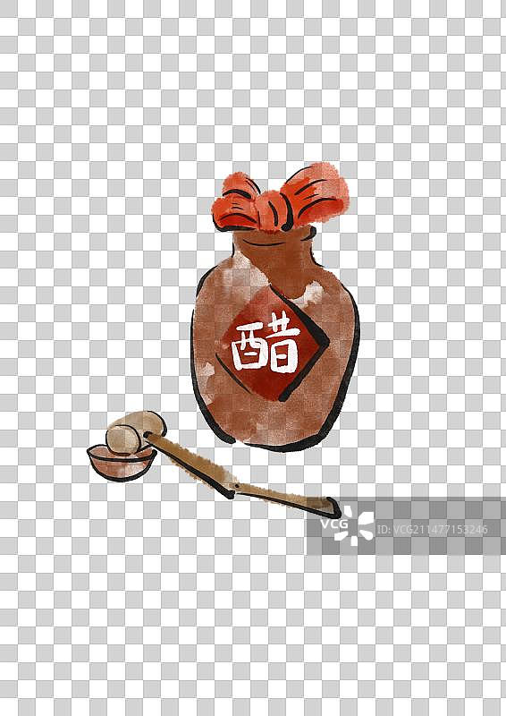 水墨风太原美食插画元素-陈醋图片素材